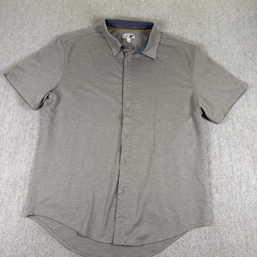 Fundamental Coast Mens Large Button Up Shirt Gray Short Sleeve Stretch Cotton‎